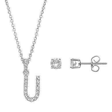 Brilliance Crystal Initial Necklace & Stud Earring Set