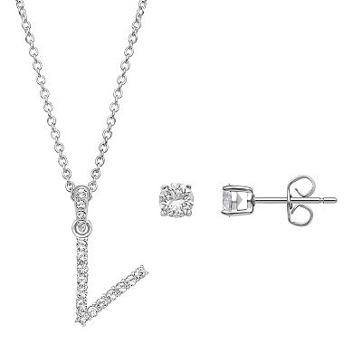 Brilliance Crystal Initial Necklace & Stud Earring Set