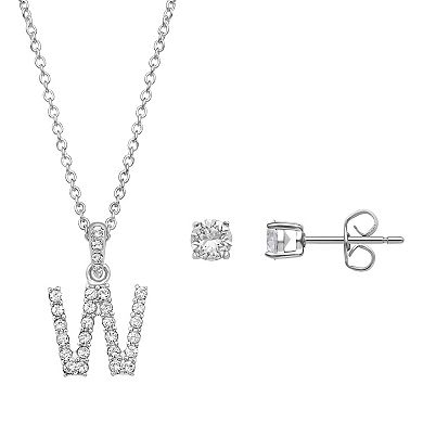 Brilliance Crystal Initial Necklace & Stud Earring Set