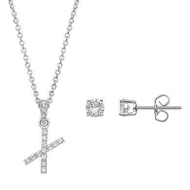 Brilliance Crystal Initial Necklace & Stud Earring Set