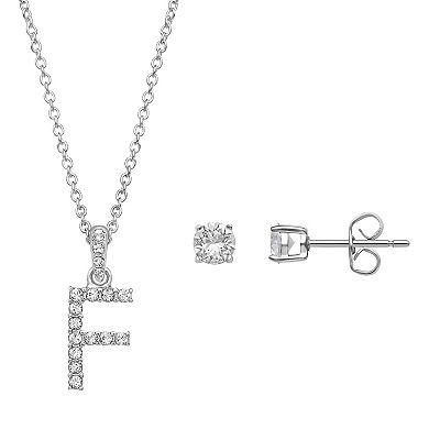 Brilliance Crystal Initial Necklace & Stud Earring Set