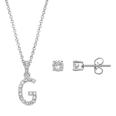 Brilliance Crystal Initial Necklace & Stud Earring Set