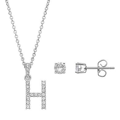 Brilliance Crystal Initial Necklace & Stud Earring Set