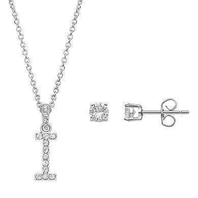 Brilliance Crystal Initial Necklace & Stud Earring Set