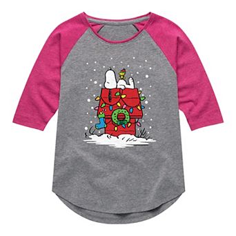 Girls 7-16 Peanuts Snoopy Snow Falling Graphic Raglan Top