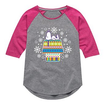 Girls 7-16 Peanuts Snoopy Scandinavian Graphic Raglan Top