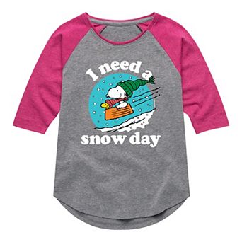 Girls 7-16 Peanuts Snoopy Sledding Graphic Raglan Top