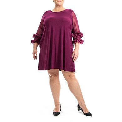 Plus Size Nina Leonard Mesh Ruffle Dress