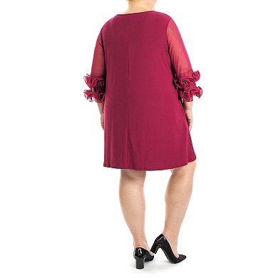 Plus Size Nina Leonard Mesh Ruffle Dress
