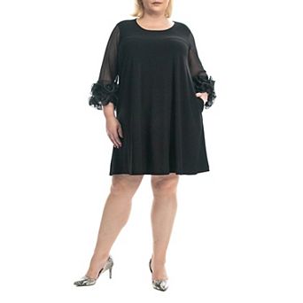 Plus Size Nina Leonard Mesh Ruffle Dress