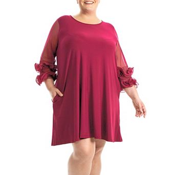Plus Size Nina Leonard Mesh Ruffle Dress