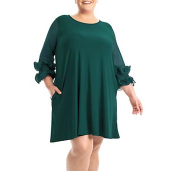 Plus Size Nina Leonard Mesh Ruffle Dress