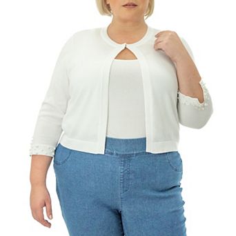 Plus Size Nina Leonard Simulated Pearl Sleeve Bolero