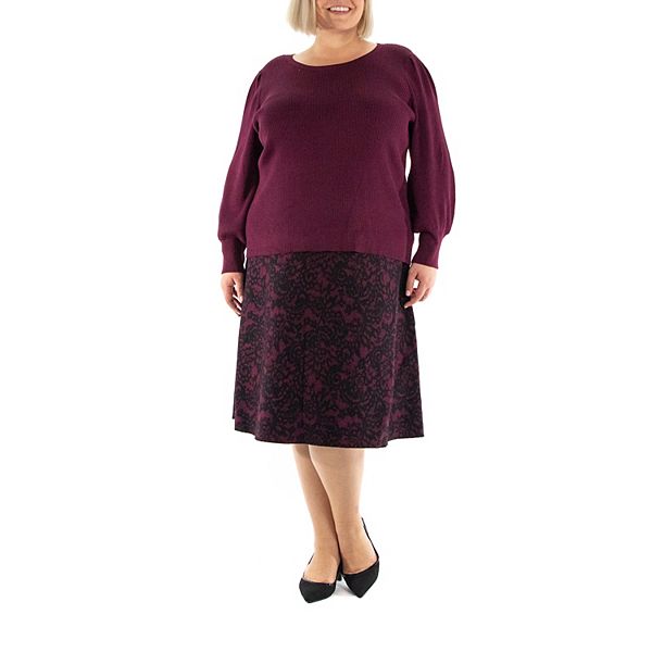Plus Size Nina Leonard 2-piece Skirt & Jacquard Sweater Set