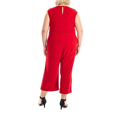 Plus Size Nina Leonard Cap-Sleeve Cropped Wide-Leg Jumpsuit