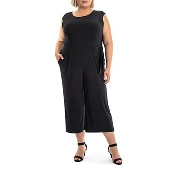 Plus Size Nina Leonard Cap-Sleeve Cropped Wide-Leg Jumpsuit