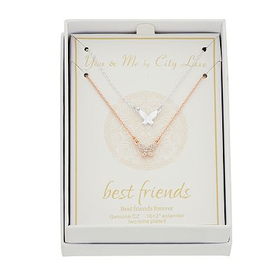 City Luxe Two-Tone Cubic Zirconia Butterfly Duo Necklace Set