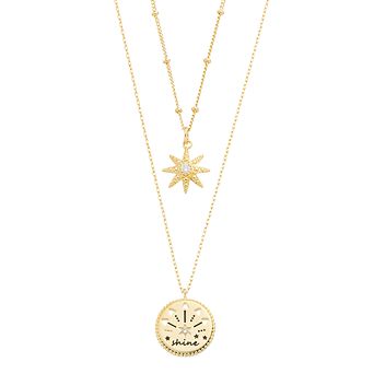 City Luxe 14k Gold-Plated Cubic Zirconia Starburst & "Shine" Duo Pendant Necklaces Set
