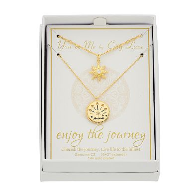 City Luxe 14k Gold-Plated Cubic Zirconia Starburst & "Shine" Duo Pendant Necklaces Set