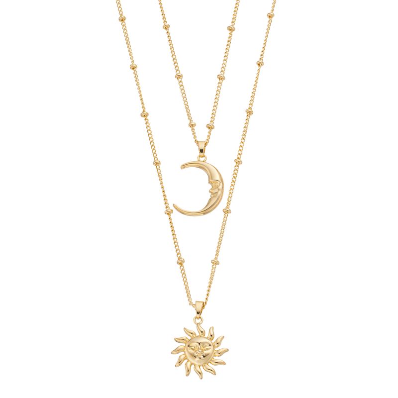 City Luxe Gold Tone Sun & Moon Duo Pendant Necklaces Set, Womens, White
