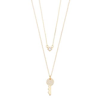 City Luxe 14k Gold-Plated Cubic Zirconia Round & Key Duo Necklaces Set