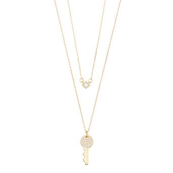 City Luxe 14k Gold-Plated Cubic Zirconia Round & Key Duo Necklaces Set