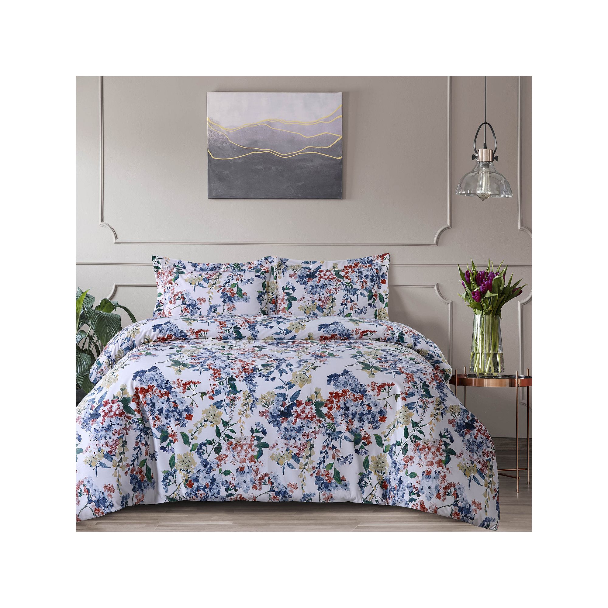 Azores Home Floris Oversized Velvet Duvet Set with Shams, Multi