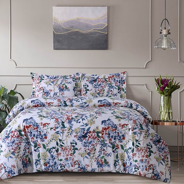 Azores Home Floris Oversized Velvet Duvet Set with Shams