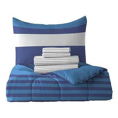 Boys Dream Factory Rugby Stripe Comforter Set with Shams in Blue