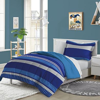 Boys Dream Factory Rugby Stripe Comforter Set with Shams in Blue