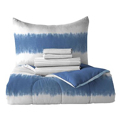 Dream Factory Tie Dye Stripe Comforter Set with Shams in Blue