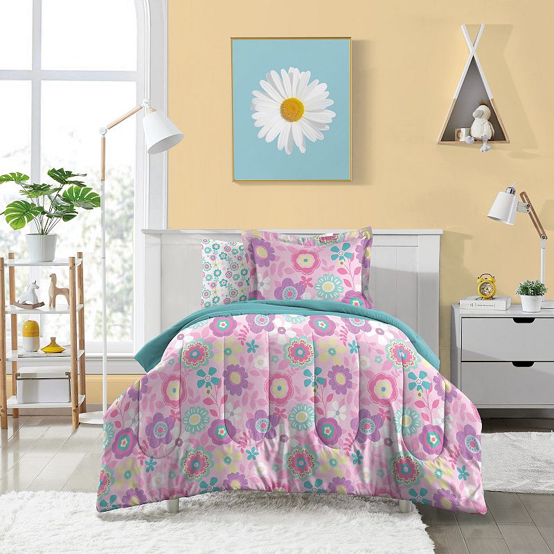 Dream Factory Fantasia Floral Comforter Set with Shams, Pink, Full