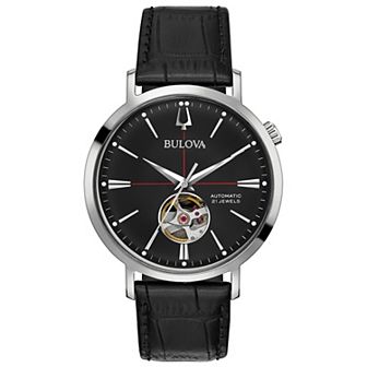 Bulova Men's Automatic Black Leather Watch - 96A201