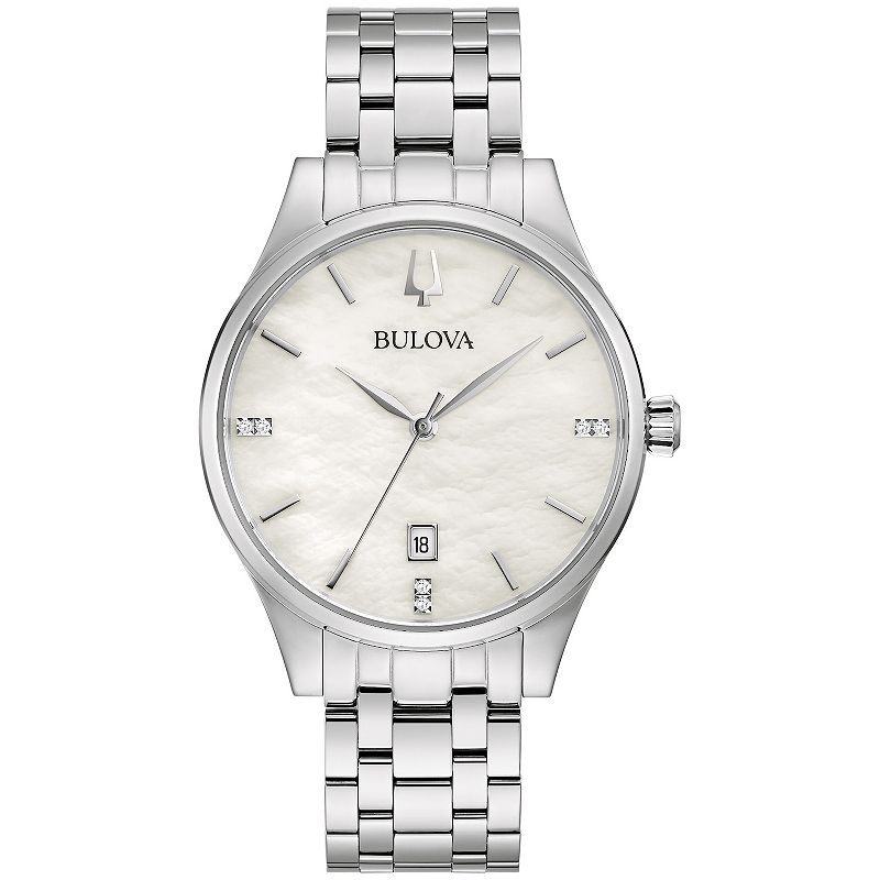 Bulova Women's Stainless Steel Diamond Accent Watch - 96P220, Size: Medium, Silver Tone