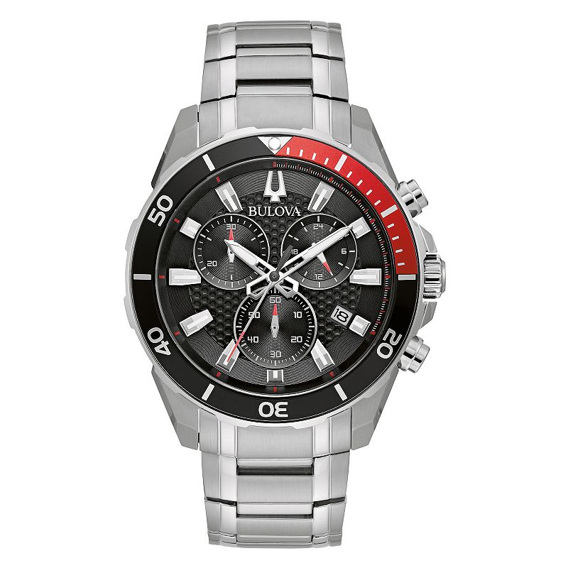 Bulova Men's Stainless Steel Chronograph Watch - 98B344, Size: Large, Silver Tone