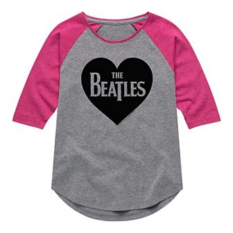 Girls 7-16 The Beatles Heart Logo Raglan Tee