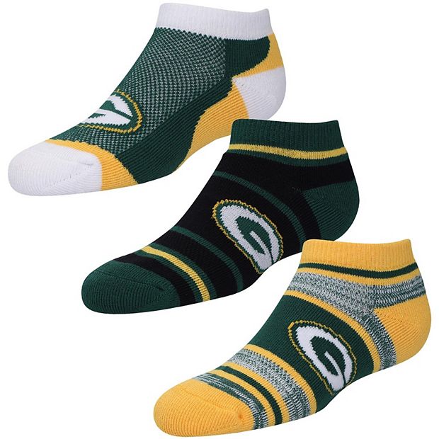 Youth For Bare Feet Green Bay Packers 3-Pack Cash Ankle Socks