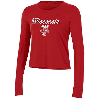 Women's Under Armour Red Wisconsin Badgers Vault Cropped Long Sleeve T-Shirt