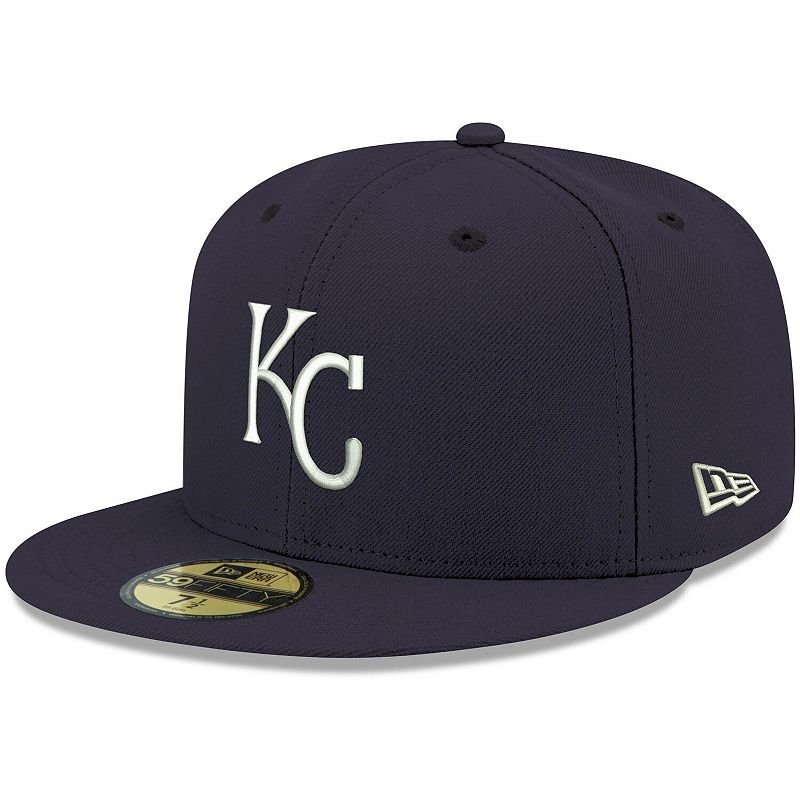 Mens New Era Navy Kansas City Royals Logo White 59FIFTY Fitted Hat, Size: 