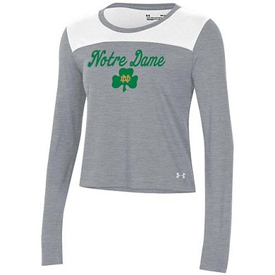 Women's Under Armour White/Gray Notre Dame Fighting Irish Vault Cropped Long Sleeve T-Shirt