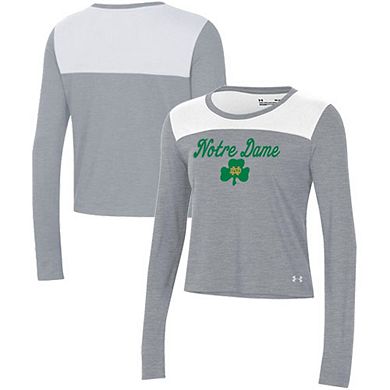 Women's Under Armour White/Gray Notre Dame Fighting Irish Vault Cropped Long Sleeve T-Shirt