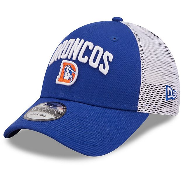 Men's New Era Royal/White Denver Broncos Historic Logo Team Title Trucker  9FORTY Snapback Hat