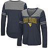 Women's Colosseum Navy West Virginia Mountaineers Core Heritage Arch Logo V-Neck Long Sleeve T-Shirt