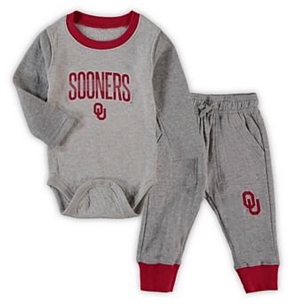 Infant Wes & Willy Heathered Gray/Crimson Oklahoma Sooners Jie Jie Long Sleeve Bodysuit & Pants Set
