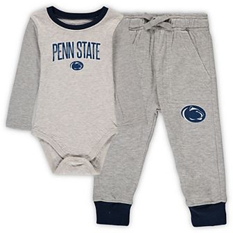 Infant Wes & Willy Heathered Gray/Navy Penn State Nittany Lions Jie Jie Long Sleeve Bodysuit & Pants Set