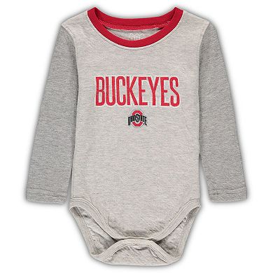 Infant Wes & Willy Heathered Gray/Scarlet Ohio State Buckeyes Jie Jie Long Sleeve Bodysuit & Pants Set
