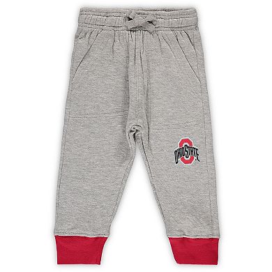 Infant Wes & Willy Heathered Gray/Scarlet Ohio State Buckeyes Jie Jie Long Sleeve Bodysuit & Pants Set