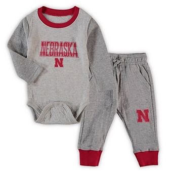 Infant Wes & Willy Heathered Gray/Scarlet Nebraska Huskers Jie Jie Long Sleeve Bodysuit & Pants Set