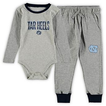 Infant Wes & Willy Heathered Gray/Navy North Carolina Tar Heels Jie Jie Long Sleeve Bodysuit & Pants Set