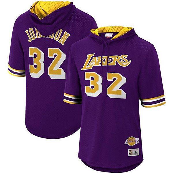 Men's Mitchell & Ness Magic Johnson Gold Los Angeles Lakers Name & Number  Pullover Hoodie